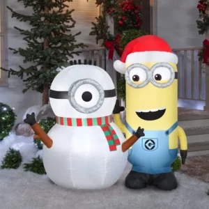Minions Kevin with Snowman Inflatable Yard 5' Foot Decoration Party Prop Sign Christmas