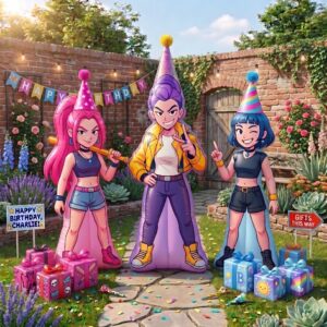 KPop Demon Hunters Characters Inflatable Trio Yard 10' Foot Wide Decoration Party Prop Sign with Birthday Presents