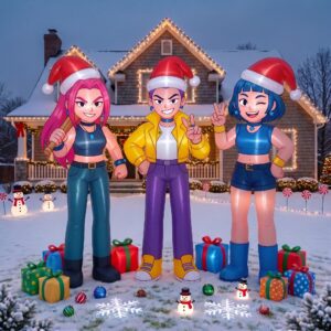 KPop Demon Hunters Mira Rumi Zoey Inflatable Trio Yard 10' Foot Wide Decoration Party Prop Sign with Christmas Presents