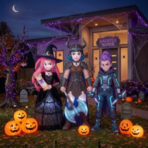 KPop Demon Hunters Characters Inflatable Trio Yard 10' Foot Wide Decoration Party Prop Sign with Halloween Pumpkins