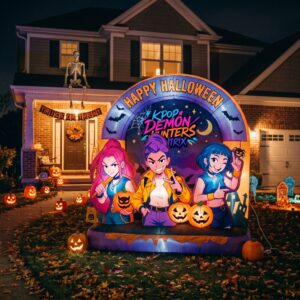 KPop Demon Hunters Characters Giant Yard Inflatable Scene 8' Foot Tall by 10' Foot Wide Decoration Party Prop Sign Halloween