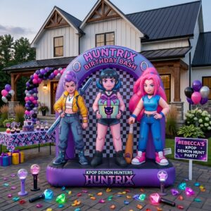 KPop Demon Hunters Characters Giant Yard Inflatable Scene 8' Foot Tall by 10' Foot Wide Decoration Party Prop Sign Birthday