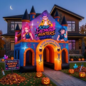 KPop Demon Hunters Theme Giant Yard Inflatable Walk-Through Haunted House Castle 10' Foot Tall Decoration Party Prop Halloween