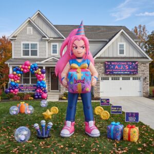 KPop Demon Hunters Mira with Birthday Present 10' Foot Tall Massive Caracter Inflatable LED Blow Up Decoration Party Prop Birthday