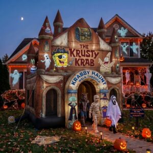 SpongeBob SquarePants Krusty Krab Theme Giant Yard Inflatable Walk-Through Haunted House Castle 10' Foot Tall Decoration Party Prop Halloween