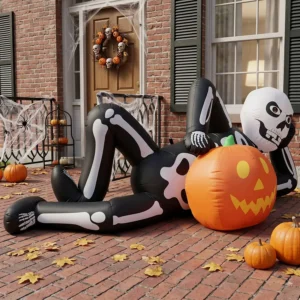 Lying Skeleton and pumpkin Inflatable Yard 7' Foot Decoration Party Prop Sign Halloween