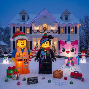Lego Movie Emmet Lucy Unikitty Inflatable Trio Yard 10' Foot Wide Decoration Party Prop Sign with Christmas Presents