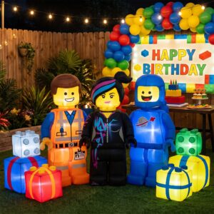 Lego Movie Characters Inflatable Trio Yard 10' Foot Wide Decoration Party Prop Sign with Birthday Presents