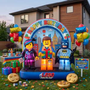 Lego Movie Characters Giant Yard Inflatable Scene 8' Foot Tall by 10' Foot Wide Decoration Party Prop Sign Birthday