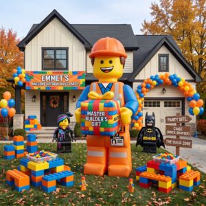 Lego Movie Emmet with Birthday Present 10' Foot Tall Massive Caracter Inflatable LED Blow Up Decoration Party Prop Birthday