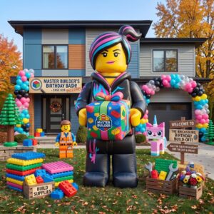 Lego Movie Lucy Wyldstyle with Birthday Present 10' Foot Tall Massive Caracter Inflatable LED Blow Up Decoration Party Prop Birthday
