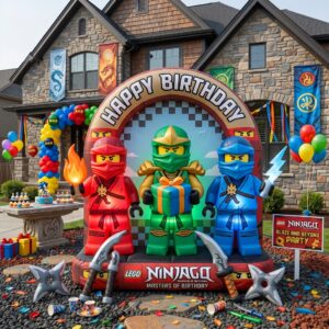 Lego Ninjago Characters Giant Yard Inflatable Scene 8' Foot Tall by 10' Foot Wide Decoration Party Prop Sign Birthday