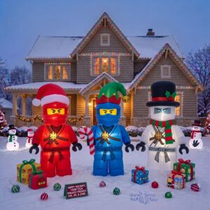 Lego Ninjago Kai Jay Zane Inflatable Trio Yard 10' Foot Wide Decoration Party Prop Sign with Christmas Presents
