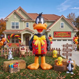 Looney Tunes Daffy Duck with Birthday Present 10' Foot Tall Massive Caracter Inflatable LED Blow Up Decoration Party Prop Birthday