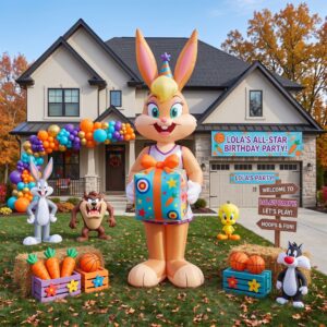 Looney Tunes Lola Bunny with Birthday Present 10' Foot Tall Massive Caracter Inflatable LED Blow Up Decoration Party Prop Birthday