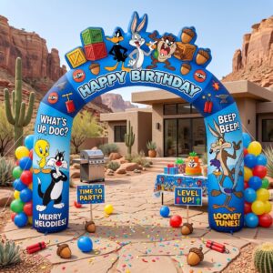 Looney Tunes Theme Inflatable Arch Yard 9'x8' Foot Decoration Party Prop Sign Birthday