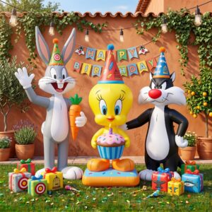 Looney Tunes Characters Inflatable Trio Yard 10' Foot Wide Decoration Party Prop Sign with Birthday Presents