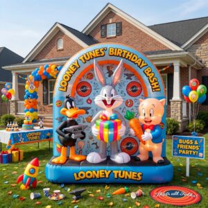 Looney Tunes Characters Giant Yard Inflatable Scene 8' Foot Tall by 10' Foot Wide Decoration Party Prop Sign Birthday