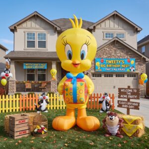 Looney Tunes Tweety Bird with Birthday Present 10' Foot Tall Massive Caracter Inflatable LED Blow Up Decoration Party Prop Birthday