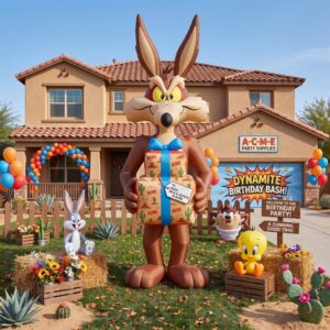 Looney Tunes Willie E Coyote with Birthday Present 10' Foot Tall Massive Caracter Inflatable LED Blow Up Decoration Party Prop Birthday