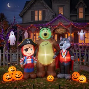 Masha and The Bear Characters Inflatable Trio Yard 10' Foot Wide Decoration Party Prop Sign with Halloween Pumpkins