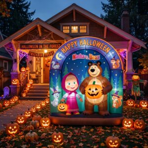 Masha and The Bear Characters Giant Yard Inflatable Scene 8' Foot Tall by 10' Foot Wide Decoration Party Prop Sign Halloween