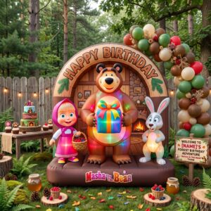 Masha and The Bear Characters Giant Yard Inflatable Scene 8' Foot Tall by 10' Foot Wide Decoration Party Prop Sign Birthday