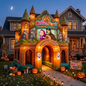 Masha and The Bear Theme Giant Yard Inflatable Walk-Through Haunted House Castle 10' Foot Tall Decoration Party Prop Halloween
