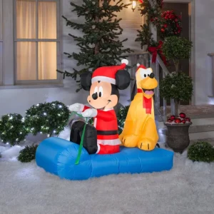 Mickey Mouse Pluto on Sled Inflatable Yard 4.5' Foot Decoration Party Prop Sign Christmas