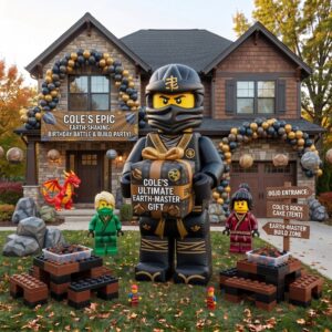 Lego Ninjago Cole with Birthday Present 10' Foot Tall Massive Caracter Inflatable LED Blow Up Decoration Party Prop Birthday