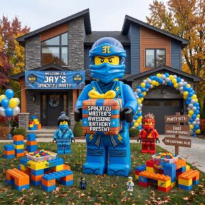Lego Ninjago Jay with Birthday Present 10' Foot Tall Massive Caracter Inflatable LED Blow Up Decoration Party Prop Birthday