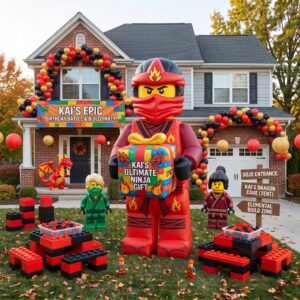 Lego Ninjago Kai with Birthday Present 10' Foot Tall Massive Caracter Inflatable LED Blow Up Decoration Party Prop Birthday