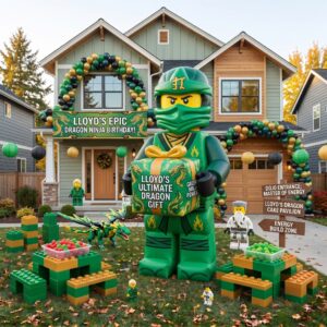 Lego Ninjago Lloyd with Birthday Present 10' Foot Tall Massive Caracter Inflatable LED Blow Up Decoration Party Prop Birthday
