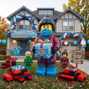 Lego Ninjago Nya with Birthday Present 10' Foot Tall Massive Caracter Inflatable LED Blow Up Decoration Party Prop Birthday