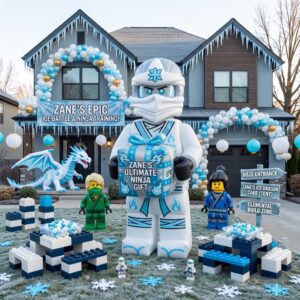 Lego Ninjago Zane with Birthday Present 10' Foot Tall Massive Caracter Inflatable LED Blow Up Decoration Party Prop Birthday