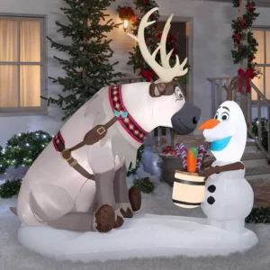 Frozen Sven Reindeer and Olaf with Candy Canes Inflatable Yard 7' Foot Decoration Party Prop Sign Christmas