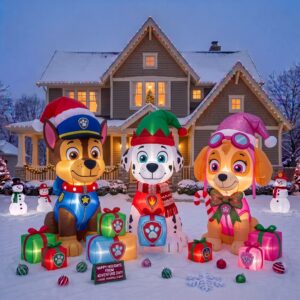 Paw Patrol Chase Marshall Skye Inflatable Trio Yard 10' Foot Wide Decoration Party Prop Sign with Christmas Presents