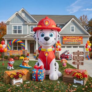 Paw Patrol Marshall with Birthday Present 10' Foot Tall Massive Caracter Inflatable LED Blow Up Decoration Party Prop Birthday