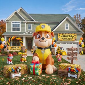 Paw Patrol Rubble with Birthday Present 10' Foot Tall Massive Caracter Inflatable LED Blow Up Decoration Party Prop Birthday