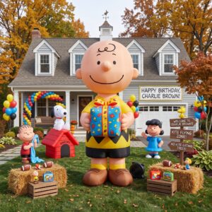 The Peanuts Charlie Brown with Birthday Present 10' Foot Tall Massive Caracter Inflatable LED Blow Up Decoration Party Prop Birthday