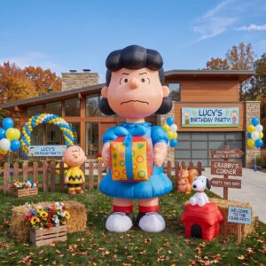 The Peanuts Lucy Van Pelt with Birthday Present 10' Foot Tall Massive Caracter Inflatable LED Blow Up Decoration Party Prop Birthday