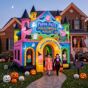Peppa Pig Theme Giant Yard Inflatable Walk-Through Haunted House Castle 10' Foot Tall Decoration Party Prop Halloween