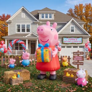 Peppa Pig with Birthday Present 10' Foot Tall Massive Caracter Inflatable LED Blow Up Decoration Party Prop Birthday