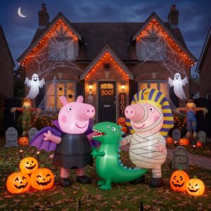 Peppa Pig Characters Inflatable Trio Yard 10' Foot Wide Decoration Party Prop Sign with Halloween Pumpkins