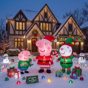 Peppa Pig George Suzy Sheep Inflatable Trio Yard 10' Foot Wide Decoration Party Prop Sign with Christmas Presents