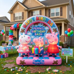 Peppa Pig Characters Giant Yard Inflatable Scene 8' Foot Tall by 10' Foot Wide Decoration Party Prop Sign Birthday
