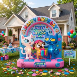 Pete the Cat Characters Giant Yard Inflatable Scene 8' Foot Tall by 10' Foot Wide Decoration Party Prop Sign Birthday