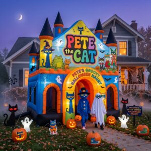 Pete the Cat Theme Giant Yard Inflatable Walk-Through Haunted House Castle 10' Foot Tall Decoration Party Prop Halloween