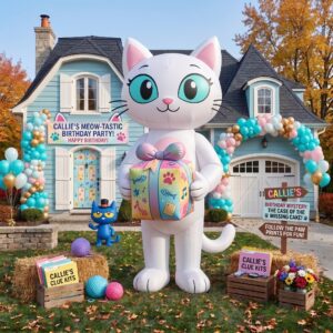 Pete the Cat Callie with Birthday Present 10' Foot Tall Massive Caracter Inflatable LED Blow Up Decoration Party Prop Birthday