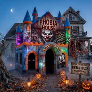 Phobia House Theme Giant Yard Inflatable Walk-Through Haunted House Castle 10' Foot Tall Decoration Party Prop Halloween